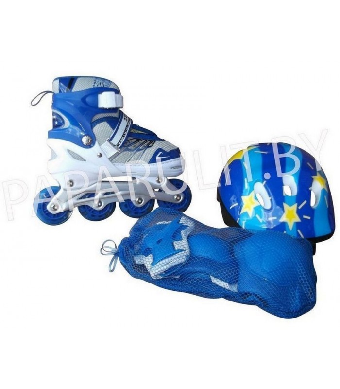 Роликовые коньки со шлемом и защитой (синий)